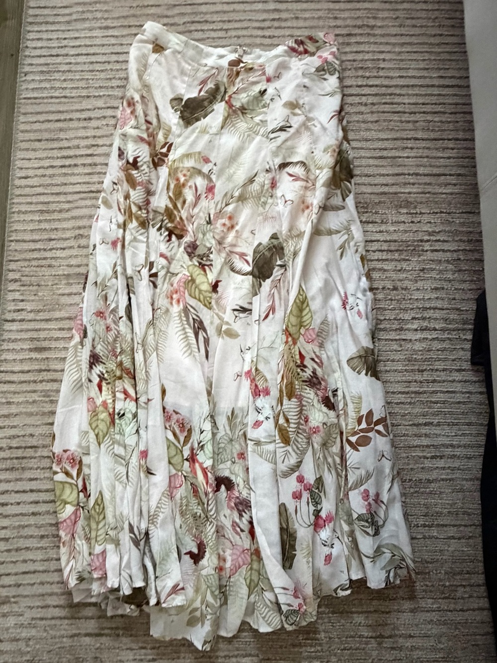 Floral White Maxi Skirt with Soft Pink & Olive Botanical Print